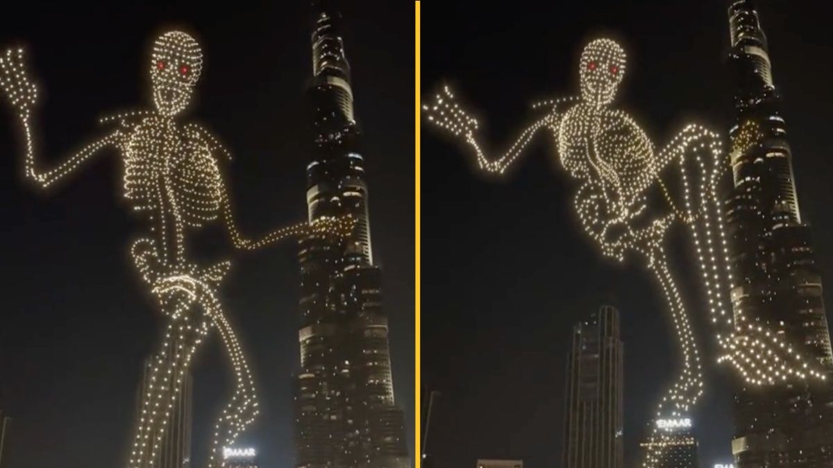 People say viral Dubai ‘Halloween drone show’ looks like skeleton pole dancing on Burj Khalifa [Video]