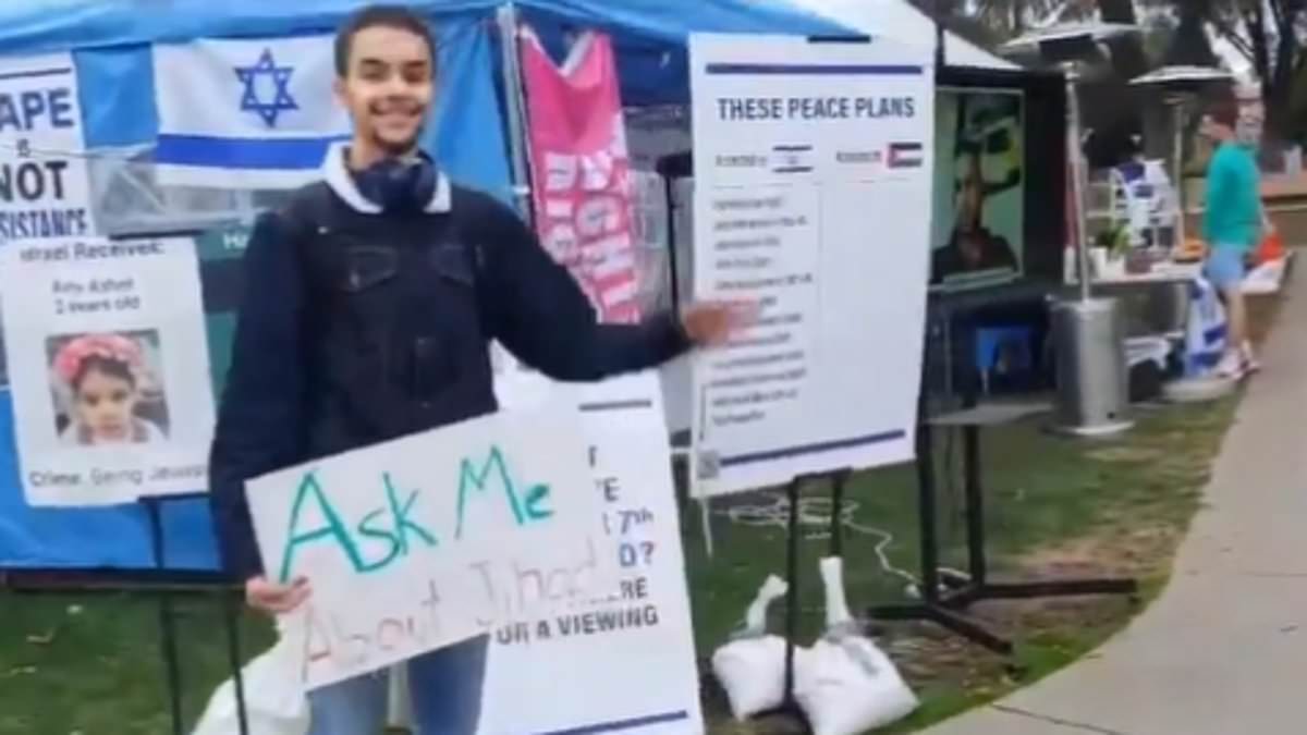 Stanford has fallen: Prestigious college is plagued by anti-Semitism and refuses to discipline teaching assistant wearing ‘Ask me about Jihad poster’ who said he’d welcome Biden’s assassination and Hamas US government [Video]