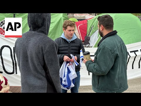 Israel supporter stands near pro-Palestinian encampment at University of Michigan [Video]