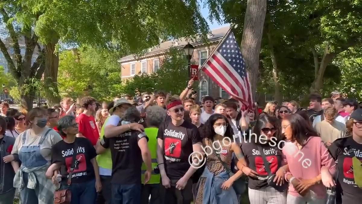 Moment patriotic Rutgers students drown out Palestine protesters with powerful rendition of Star Spangled Banner and chants of ‘USA!’ [Video]