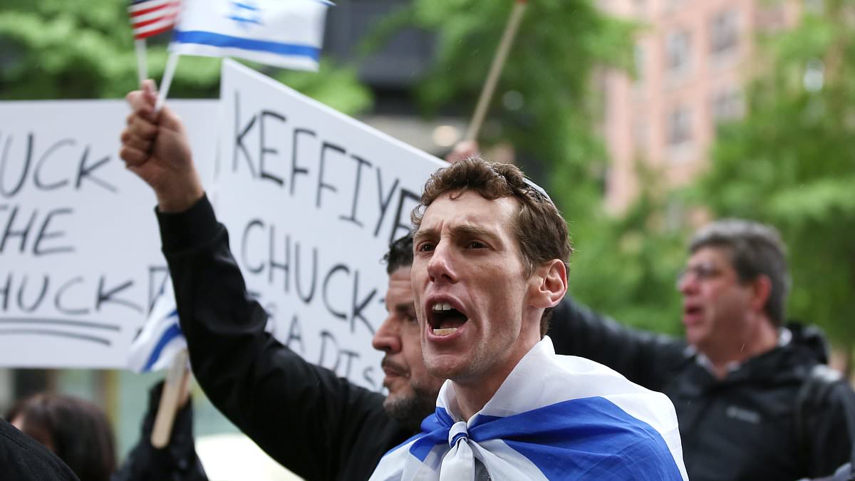 Pro-Israel protestors descend on Chuck Schumer
