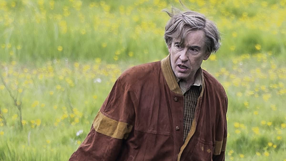 Steve Coogan is seen on set for the FIRST time as he runs through meadows and swings from trees after reviving Alan Partridge for a six-part mockumentary focusing on hapless presenter
