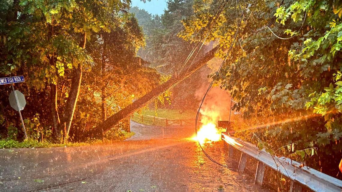 Downed power lines, trees cause road closures in Conn. [Video]